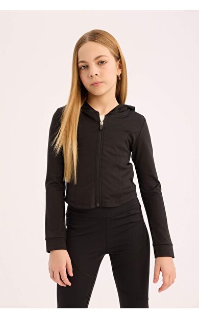 DeFacto Kız Çocuk Kapüşonlu İçi Yumuşak Tüylü Fermuarlı Sweatshirt