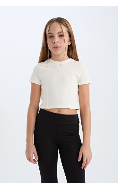 DeFacto Kız Çocuk Slim Fit Dar Kesim Bisiklet Yaka Kısa Kollu Tişört D9789A825SMER99