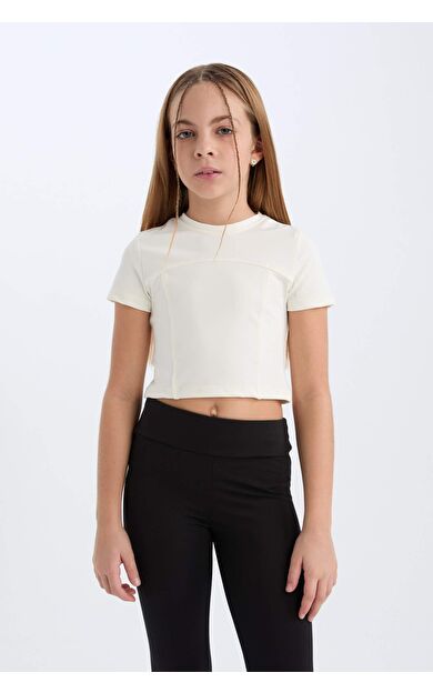 DeFacto Kız Çocuk Slim Fit Dar Kesim Bisiklet Yaka Kısa Kollu Tişört D9789A825SMER99