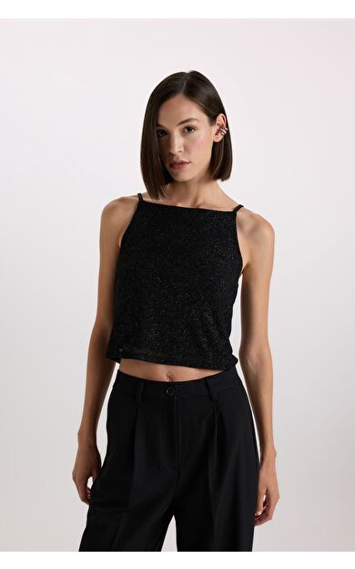 DeFacto Yılbaşı Temalı Slim Fit Dar Kesim Tül Askılı Bluz