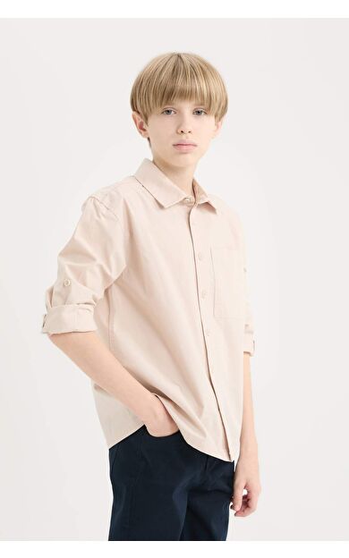 DeFacto Erkek Çocuk Oversize Geniş Kalıp Polo Yaka Paraşüt Uzun Kollu Gömlek