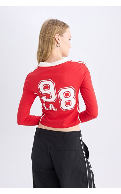 DeFacto Coool Fitted Sırt Baskılı Uzun Kollu Tişört
