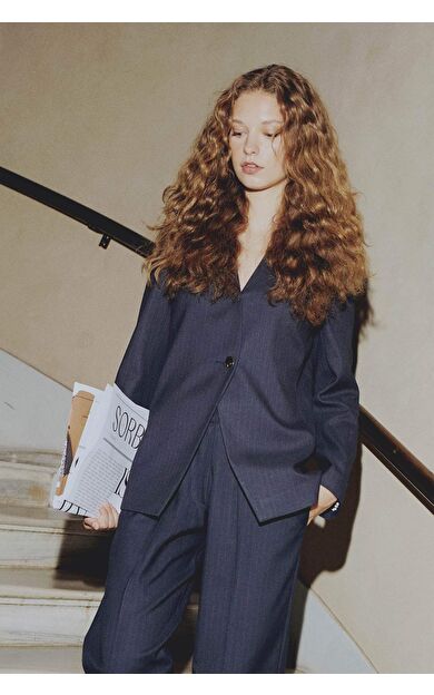 Sorbe x DeFacto Lacivert Regular Fit V Yaka Düğme Kapamalı Blazer Ceket