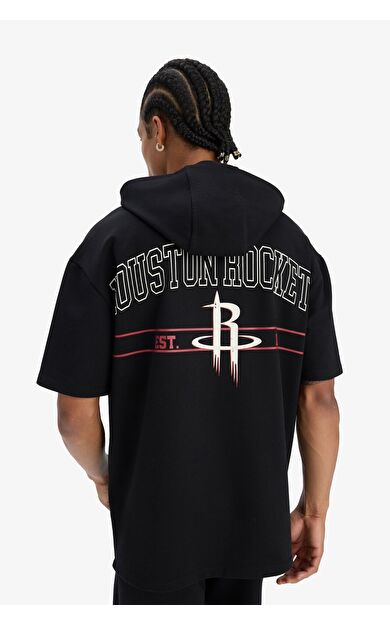 DeFacto DeFactoFit NBA Houston Rockets Oversize Geniş Kalıp Kapüşonlu Sporcu Kısa Kollu Tişört