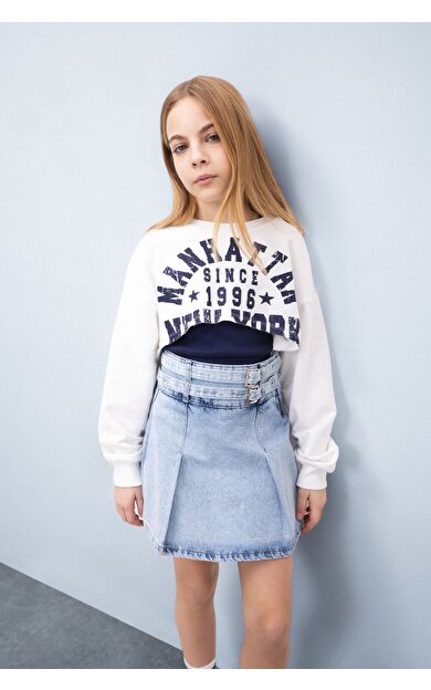 DeFacto Kız Çocuk Full Crop Bisiklet Yaka Anime Baskılı Sweatshirt