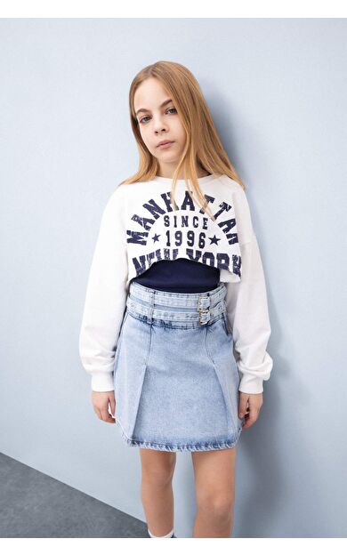 DeFacto Kız Çocuk Full Crop Bisiklet Yaka Anime Baskılı Sweatshirt