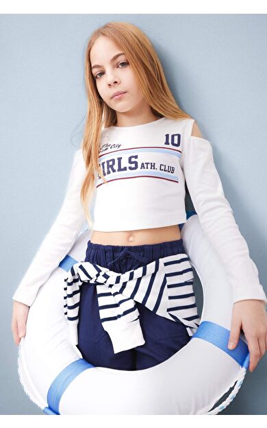 DeFacto Kız Çocuk Slim Fit Dar Kesim Bisiklet Yaka Baskılı Ribana Uzun Kollu Tişört