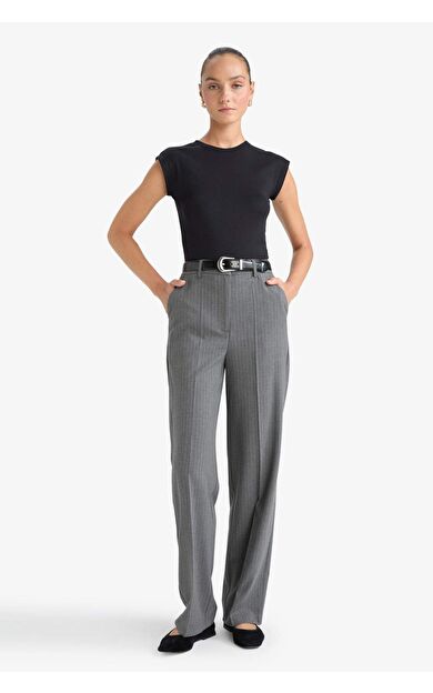 Straight Fit Yüksek Bel Düz Paça Pantolon