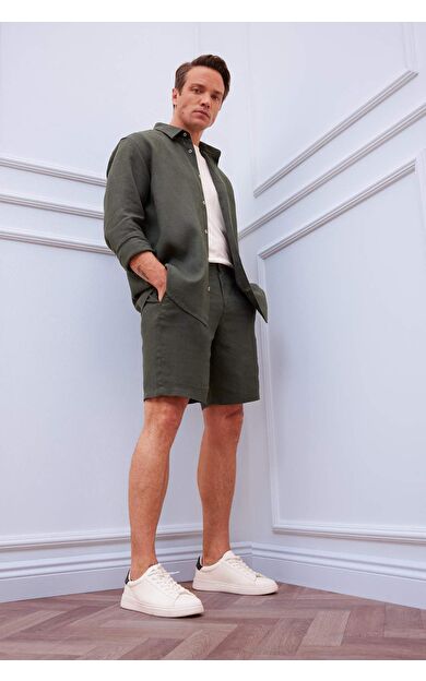 DeFacto Regular Fit Yazlık Keten Bermuda Şort D9931AX25SMKH498