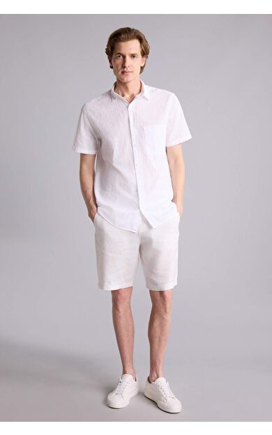 DeFacto %100 Keten Regular Fit Yazlık Bermuda Şort