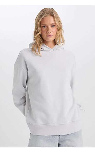 DeFacto Relax Fit Kapüşonlu Kalın Sweatshirt Kumaşı Casual Sweatshirt D9935AX24WNGR431