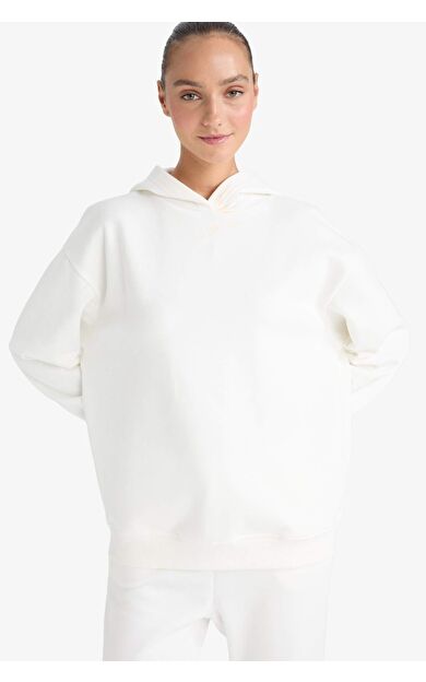 DeFacto Relax Fit Kapüşonlu Basic Düz Kalın Sweatshirt D9935AX25WNER105