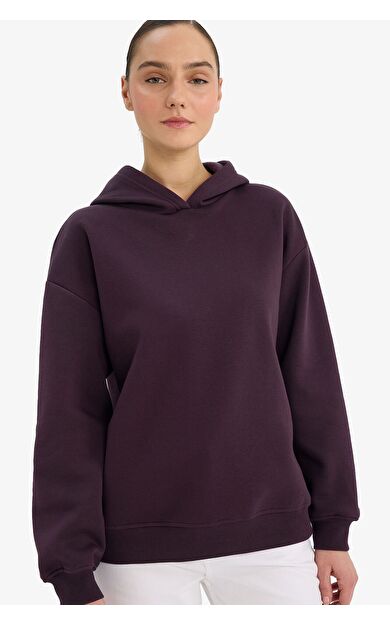 DeFacto Okula Dönüş Relax Fit Kapüşonlu Basic Düz Kalın Sweatshirt Kumaşı Sweatshirt