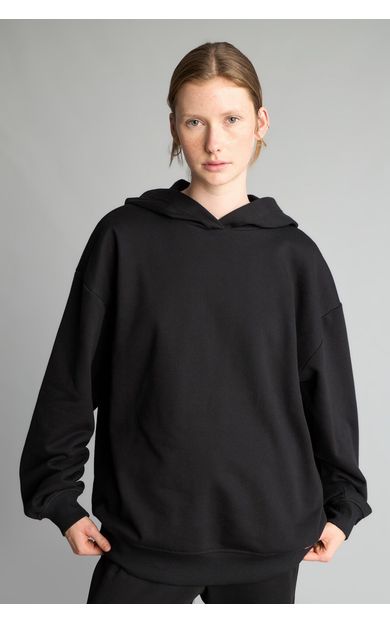 DeFacto Okula Dönüş Relax Fıt Kapüşonlu Basıc Düz Kalın Sweatshirt Kumaşı Sweatshirt Siyah