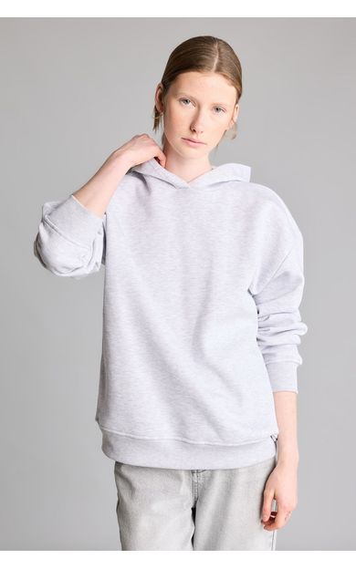 DeFacto Okula Dönüş Relax Fıt Kapüşonlu Basıc Düz Kalın Sweatshirt Kumaşı Sweatshirt Gri