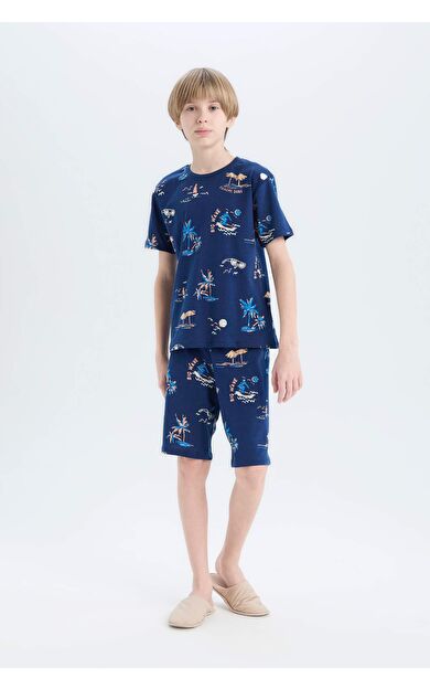 DeFacto Erkek Çocuk Pijama Takımı Desenli Kısa Kollu Üst Şort
