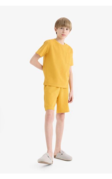 DeFacto Erkek Çocuk Pijama Takımı Waffle Kısa Kollu Üst Beli Lastikli Şort