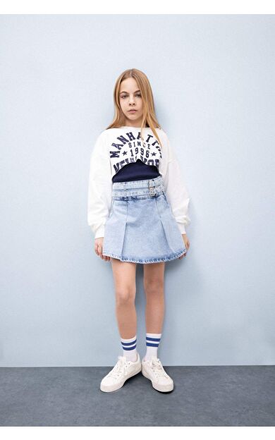 Kız Çocuk Pamuklu Jean Şort Etek