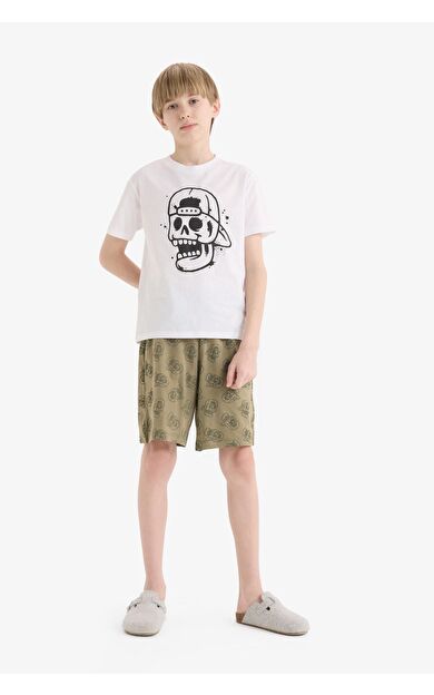 DeFacto Erkek Çocuk Pijama Takımı Baskılı Kısa Kollu Üst Beli Lastikli Şort E0019A825SMWT34