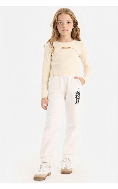 DeFacto Kız Çocuk Beli Lastikli Baskılı Jogger Eşofman Altı