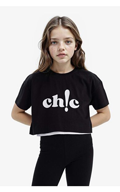 DeFacto Kız Çocuk Bisiklet Yaka Baskılı Kısa Kollu Tişört E0063A825SMBK81