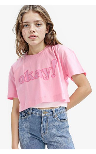 DeFacto Kız Çocuk Bisiklet Yaka Baskılı Kısa Kollu Tişört E0063A825SMPN666