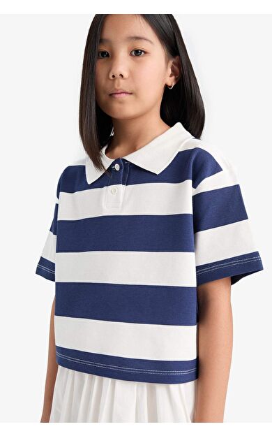 DeFacto Kız Çocuk Relax Fit Çizgili Kısa Kollu Polo Tişört E0065A825SMPR160