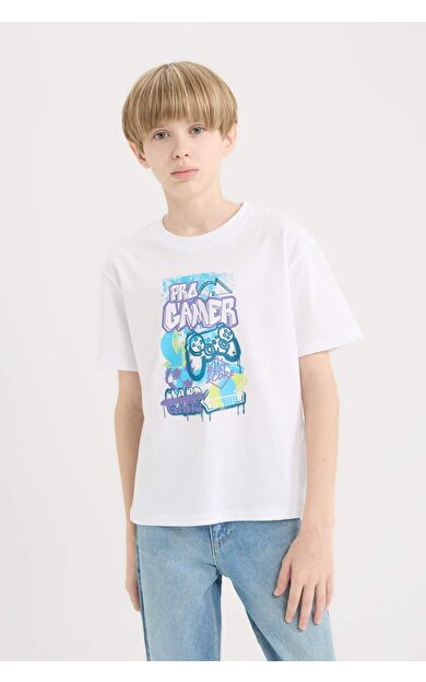 DeFacto Erkek Çocuk Bisiklet Yaka Baskılı Kısa Kollu Tişört E0085A825SMWT34
