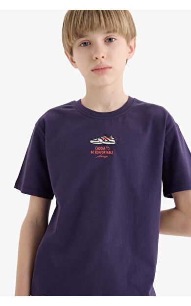 DeFacto Erkek Çocuk Bisiklet Yaka Nakışlı Kısa Kollu Tişört E0086A825SMPR289
