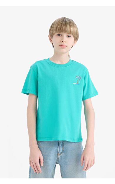 DeFacto Erkek Çocuk Bisiklet Yaka Nakışlı Kısa Kollu Tişört E0087A825SMGN1151