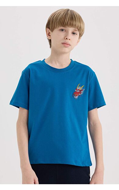 DeFacto Erkek Çocuk Bisiklet Yaka Nakışlı Kısa Kollu Tişört E0088A825SMBE183