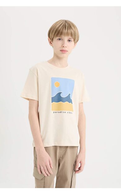 DeFacto Erkek Çocuk Bisiklet Yaka Baskılı Kısa Kollu Tişört E0089A825SMER42