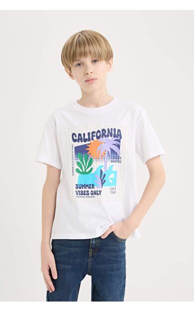 DeFacto Erkek Çocuk New Regular Fit Bisiklet Yaka Puf Baskılı Kısa Kollu Tişört