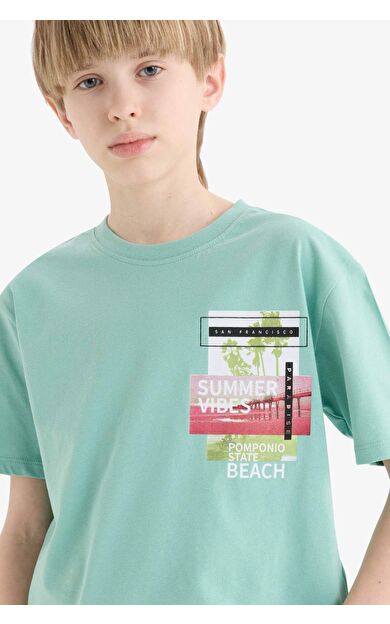 DeFacto Erkek Çocuk Bisiklet Yaka Baskılı Kısa Kollu Tişört E0094A825SMGN1201