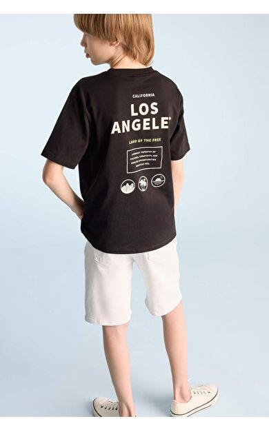 DeFacto Erkek Çocuk Bisiklet Yaka Sırt Baskılı Kısa Kollu Tişört E0099A825SMBK81