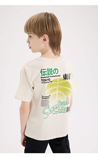 DeFacto Erkek Çocuk Bisiklet Yaka Sırt Baskılı Kısa Kollu Tişört E0100A825SMBG772