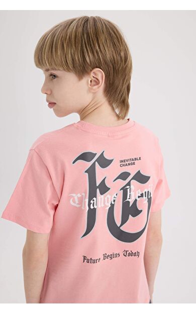 DeFacto Erkek Çocuk Bisiklet Yaka Sırt Baskılı Kısa Kollu Tişört E0101A825SMPN185