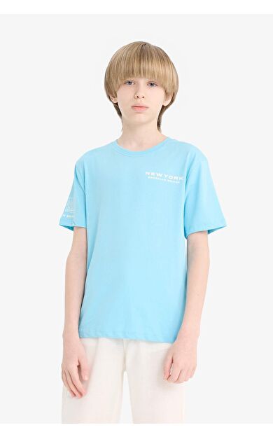 DeFacto Erkek Çocuk Bisiklet Yaka Baskılı Kısa Kollu Tişört E0102A825SMBE500