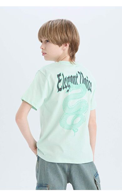 DeFacto Erkek Çocuk Bisiklet Yaka Sırt Baskılı Kısa Kollu Tişört E0103A825SMTR219