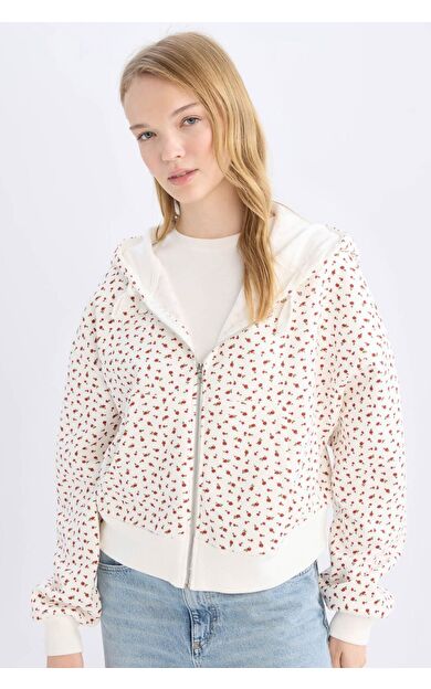 DeFacto Coool Loose Fit Desenli Kalın Sweatshirt Kumaşı Hırka