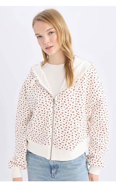 DeFacto Coool Loose Fit Desenli Kalın Sweatshirt Kumaşı Hırka