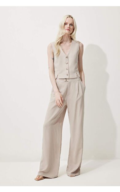 DeFacto Wide Leg Geniş Paça Uzun Boy Keten Karışımlı Kumaş Pantolon