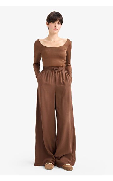 Wide Leg Yüksek Bel Keten Karışımlı Pantolon E0127AX25AUBN333