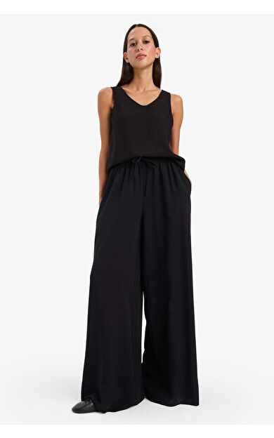 DeFacto Wide Leg Keten Karışımlı Kumaş Pantolon Yüksek Bel Geniş Paça E0127AX25SPBK81