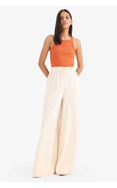 DeFacto Wide Leg Keten Karışımlı Kumaş Pantolon Yüksek Bel Geniş Paça E0127AX25SPER105