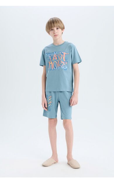 DeFacto Erkek Çocuk Pijama Takımı Baskılı Kısa Kollu Üst Şort E0157A825SMBE528