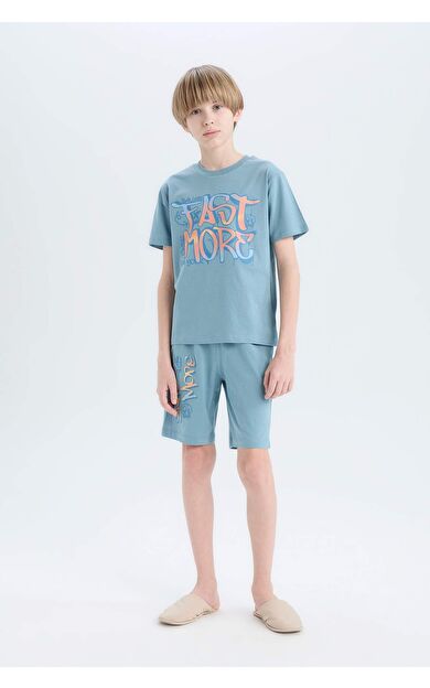 DeFacto Erkek Çocuk Pijama Takımı Baskılı Kısa Kollu Üst Şort E0157A825SMBE528