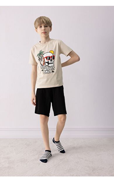 DeFacto Erkek Çocuk Pijama Takımı Baskılı Kısa Kollu Üst Şort E0159A825SMBG186