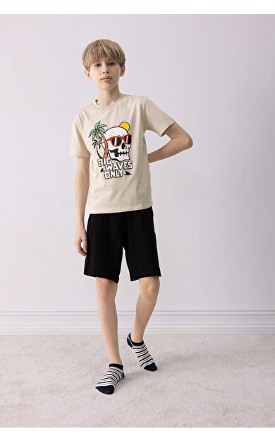 DeFacto Erkek Çocuk Pijama Takımı Baskılı Kısa Kollu Üst Şort E0159A825SMBG186