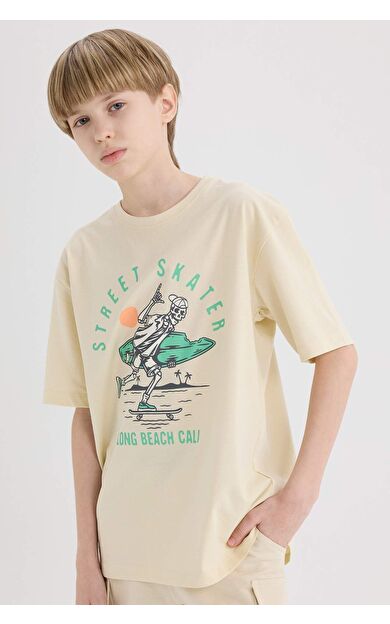 DeFacto Erkek Çocuk Bisiklet Yaka Baskılı Kısa Kollu Tişört E0169A825SMBG354